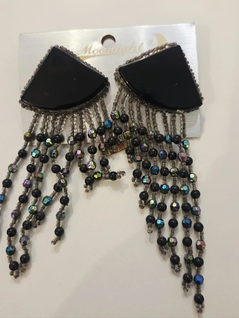 VTG Clip On Pierced Earrings Beaded Runway Chandelier 80s 90s Iridescent Lot 4